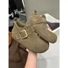 Zapatos Birkenstock Versátiles de Suela Gruesa Retro para Mujer Invierno 2025 Nuevos Mocasines de Terciopelo sin Cordones para Mujer