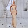 Transfronteiriço Primavera e Verão Novo Europeu e Americano Feminino Sexy Estilo Spice Girl Vestido de Malha Espalhado Prata Alça de Festa Vestido Longo Vestido