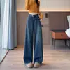 Jeans Anchos Bordados para Mujer, Nuevos Otoño e Invierno de Tiro Alto Adelgazantes Sueltos Caídos de Largo Hasta el Suelo, Estilo Nicho
