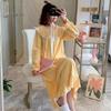 Camisola de Manga Comprida para Mulheres acima do Joelho Estilo Ins Pijama para Mulheres Primavera e Outono Gola de Boneca Estilo Princesa Conjunto de Verão