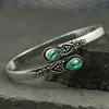 Pulsera de Diseño de Nicho Transfronterizo con Ágata Verde Incrustada, Moderna y Tendencia, Pulsera Abierta Ajustable de Aleación para Pareja
