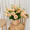 Flor de platycodon artificial de 4 cabezas, decoración de flor de seda de alta gama, arreglo floral de boda con hojas, exquisito arte floral de platycodon