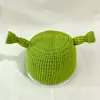 Gorros de Punto Hechos a Mano Estilo Shrek Verde para Otoño e Invierno para Hombres y Mujeres, Disponibles para Venta Transfronteriza