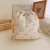 Bolsa de tela de algodón con cordón y estampado de lazo bolsa de almacenamiento para viajes clasificación en casa bolsa de algodón al por mayor