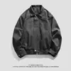 Chaqueta de Cuero para Hombre Enbu, Marca Vintage Trendy de Primavera y Otoño, Top de Trabajo, Cuello Solapa, Corte Holgado, Chaqueta Biker