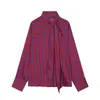Ropa de mujer transfronteriza, novedades de otoño, estilo europeo y americano, camisa de manga larga, cuello alto, doble botonadura, a rayas, con detalle de lazo, 5929217