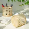 Tecelagem de Bambu Vietnamita Retrô Madeira Trançada Porta-Canetas Papelaria de Mesa Pente Ferramenta de Caligrafia Maquiagem Suporte Organizador Ornamento