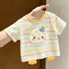 Conjunto de Camiseta Regata Fina Listrada 3D de Desenho Animado e Shorts para Crianças Estiloso Fofo para Meninos e Meninas Roupa para Bebê