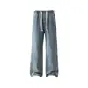 2025 Nuevos Jeans Sueltos Estilo Hong Kong Micro-bota para Hombres Adolescentes Estilo Trendy Cordón Versátil Rectos Casuales