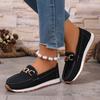 Sapatos Femininos Novos de Primavera 2025 Mocassins de Sola Grossa Sapatos de Sola Macia e Superfície Macia para Mães Sapatos Femininos Slip-On Xadrez e Respiráveis