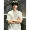 Camiseta de manga curta com padrão de trigo estilo americano para homens, novo modelo de verão 2026, gola redonda, top de meia-manga estilo old money de alta qualidade para homens