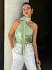 Top Regata Cetim Acetinado Imitação com Gola Halter para Mulheres 2026 Verão Estilo Social Elegante Ombro a Ombro Verde Blusa Roupas Femininas