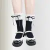 Meias BalletLolita de Renda Larga com Laço Suave Meias de Meia-Panturrilha Femininas de Primavera Meias Lolita de Algodão Doces