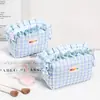 Bolsa de Cosméticos Cuadros Pequeños Frescos Estilo Coreano Gran Capacidad Bolsa de Almacenamiento de Cosméticos con Encaje Bolso de Cosméticos Dulce de Aspecto Elevado