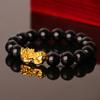 Pulseira Pixiu de Obsidiana Areia Dourada Banhada a Ouro Pulseira de Ágata Obsidiana Imitada Cor Duradoura Preservação da Cor Pulseira Masculina de Obsidiana Areia Dourada Galvanizada