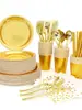 Vajilla desechable, platos de papel dorados, vasos, popotes, platos para pastel de oro rosa engrosados, suministros para fiesta de cumpleaños