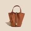 Bolsos Populares para Mujer 2025, Bolsos Tipo Cesta de Verdura de Piel de Vaca de Primera Capa, Bolsos Cubo Versátiles, Bolsos de Mano de Cuero Genuino para Mujer, Bolsos de Mano de Alta Gama