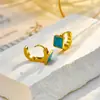 Moda europeia e americana nicho transfronteiriço retro simples avançado versátil quadrado geométrico turquesa titânio aço brinco