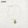WT-N1453 piedra natural con purpurina forma de gota colgante reflectante collar ajustable joyería diaria para chicas