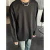 Camiseta Branca de Manga Longa de Algodão Puro Pesado Transfronteiriça para Homens, Camiseta Básica para Primavera e Outono, Moletom de Gola Redonda Masculino