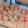 Adereço de Cabeça com Franja Vermelha de Ano Novo para Crianças Faixa de Cabelo Trança Peruca Estilo Antigo Chinês Aro de Cabelo Bola de Cabelo Grampo de Cabelo