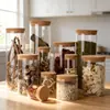 Frasco de vidrio de borosilicato de alta calidad, con tapa de corcho, transparente, para almacenar cereales, frutas secas, té y más.