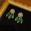 Bronce Antiguo Occidental Chapado en Oro 18 Monedas de Oro Retro Antiguas con Ágata Verde Redondo Borlas de Piedra Natural