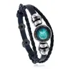 Pulseras Tejidas Punk Hechas a Mano de los 12 Signos del Zodíaco, Suministro Transfronterizo, Joyería Vintage DIY, Joyería de Cuero con Piedras del Tiempo