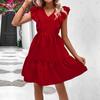 2026 Nuevo Verano Amazon Ropa para Mujer Cintura Ceñida Acampanado Sexy Europeo y Americano Cuello en V Espalda Descubierta Sin Mangas Vestido