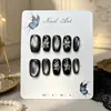 Unhas Usáveis Gato Preto Quadradas Curtas Redondas Flor de Prata Artesanal Acessórios Estilo Cool Manicure Finalizada Removível Pontas de Unha