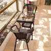 Mesa de Té y Silla de Balcón Silla de Ratán Combinación de Tres Piezas Mesa de Té Cuadrada Silla de Ratán para Patio Ratán para Exterior Mesa y Silla para Exterior