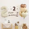 Juego de 10 Globos para Fiesta de Cumpleaños Estilo Ins, Globos de Foil de Número de 32 Pulgadas Color Crema, Pegatinas de Número de Fieltro