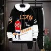 Sudadera de Otoño para Hombre de Manga Larga Estampada con Empalmes Pulóver Marca de Moda Atractivo con Capucha Traje Holgado Tops Juveniles