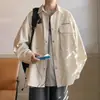 Jaqueta-camisa de trabalho masculina para primavera e outono, estilo Hong Kong, tamanho grande, corte solto, algodão puro, jaqueta-camisa estilosa de manga longa