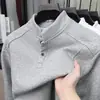 Mercadorias de Hangzhou 270g Moletom com gola Henley masculino gola alta meio botão manga longa top camiseta outono e inverno fonte direta da fábrica