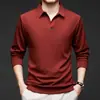 Camisa Polo Cruzada con Cuello Recortado para Hombre Primavera 2025 Nueva Casual Versátil Color Sólido Cuello Solapa Camiseta de Manga Larga para Hombre