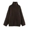 Ins ropa de mujer estilo europeo y americano al por mayor 2026 tejido de punto trenzado cuello alto grueso cálido holgado perezoso suéter de punto pullover