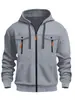 Sudadera de hombre europea de talla cruzada para otoño e invierno con múltiples bolsillos, sudadera con capucha informal de moda con cremallera, chaqueta deportiva informal