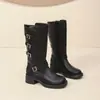 Botas de Moda con Hebilla Retro 2025 Principios de Otoño Nuevas Botas de Motociclista de Cuero Suave con Suela Gruesa Botas Elevadoras de Cuero Genuino para Mujer