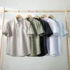 Camisa Casual de Manga Corta de Color Puro Transpirable Cómoda Pantalones con Bolsillo de Solapa Camisa de Algodón y Lino para Hombre Manga Corta de Algodón y Lino 8717