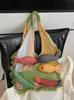 Bolsa Tejida de Gran Capacidad para Mujer Verano 2025 Nueva Versátil Bolso de Hombro para Compras Bolsa Tote de Dibujos Animados para Viajes