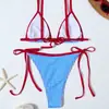 Nuevo Traje de Baño de Dos Piezas Estilo Europeo y Americano para Mujer, Bikini Sexy de Cuadros con Lazo, Traje de Baño Lindo de Comercio Exterior Transfronterizo para Mujeres