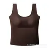 Chaleco Caliente Cepillado Talla Grande para Otoño e Invierno para Mujer con Copas Integradas Fijas, Sin Costuras, Temperatura Constante, Ropa Exterior, Capa Interior, Top Básico