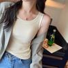 Camisole Feminina 2025 Nova Feminina de Aba Larga Decote em U Cor Lisa Camisa Básica Slim Fit Sem Mangas Colete Top