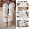 Meias Largas Grossas Forradas com Fleece Outono/Inverno para Meninas Calça Base de Inverno Meia Longa Estilo Inverno Ovelhinha Roupa Externa