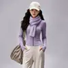 Conjunto de Yoga Elástico Amigo da Pele para Mulheres, Jaqueta Cardigã com Gola Alta, Calça Longa Casual com Múltiplos Bolsos, Conjunto Esportivo Duas Peças para Pilates