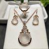 Calcedônia de gelo de alta qualidade anel de prata 925 cravejado com diamantes completos ouro rosa calcedônia verde conjunto brincos anel de ágata branca conjunto de três peças