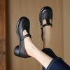 Sencillos Zapatos Mary Jane Vintage Texturizados de Piel de Oveja Otoño 2024 Suela Gruesa Tacón Medio Grueso Punta Redonda Grande Holgados Zapatos de Cuero de Una Capa para Mujer