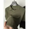 Camisa Polo de Punto de Seda de Hielo Manga Corta Cuello en V Manga Corta para Hombre Moda Gaviota Cuello Camiseta Transfronteriza Negocios Maduro