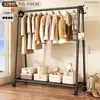 Perchero de pie para dormitorio, habitación de casa, perchero para colgar ropa, estante de almacenamiento y secado, doble capa, móvil simple, perchero para abrigos y sombreros